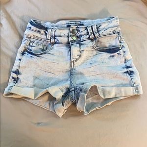 white and blue jean shorts